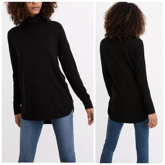 Madewell Crestland Side-Button Turtleneck black Sweater alpaca wool blend small - Picture 2 of 7